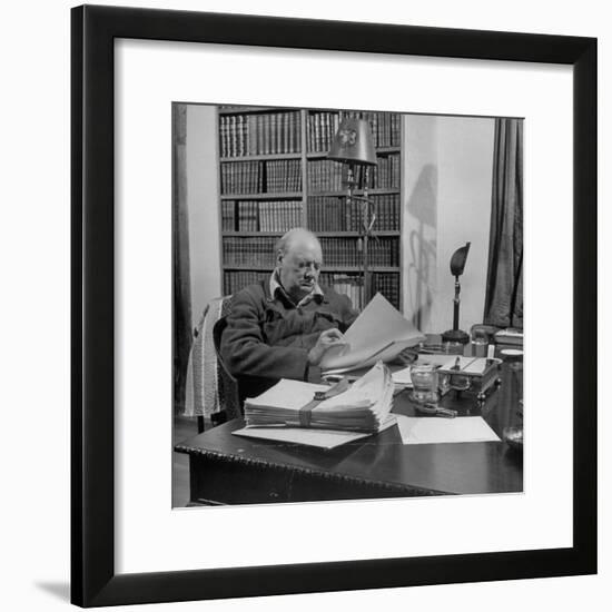 British Leader Winston Churchill Working at His Desk-null-Framed Photographic Print