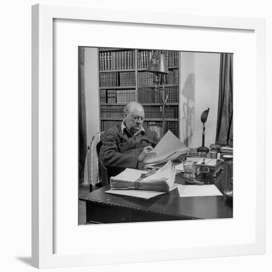 British Leader Winston Churchill Working at His Desk-null-Framed Photographic Print