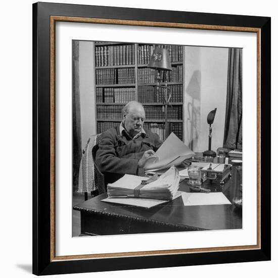 British Leader Winston Churchill Working at His Desk-null-Framed Photographic Print