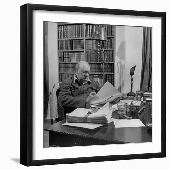 British Leader Winston Churchill Working at His Desk-null-Framed Photographic Print
