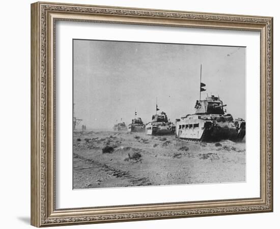 British Matilda Ii Heavy Infantry Tanks Moving across the Desert Near Tobruk-null-Framed Photographic Print