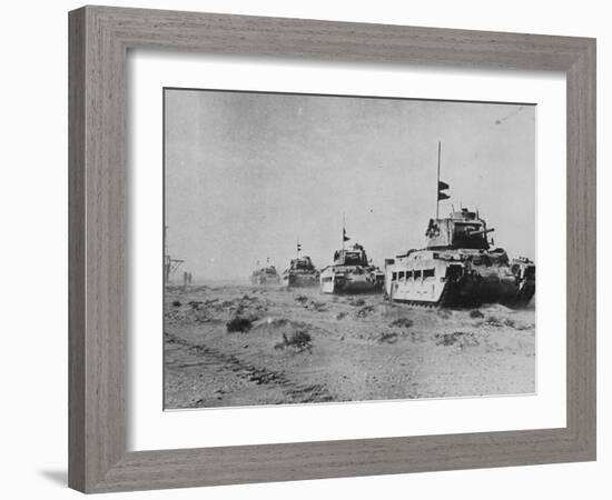 British Matilda Ii Heavy Infantry Tanks Moving across the Desert Near Tobruk-null-Framed Photographic Print