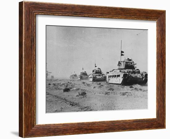 British Matilda Ii Heavy Infantry Tanks Moving across the Desert Near Tobruk-null-Framed Photographic Print