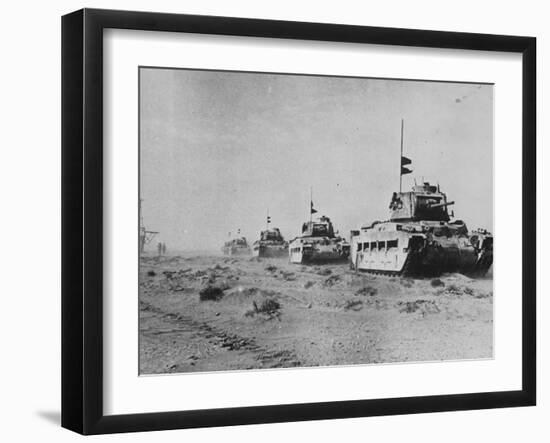 British Matilda Ii Heavy Infantry Tanks Moving across the Desert Near Tobruk-null-Framed Photographic Print