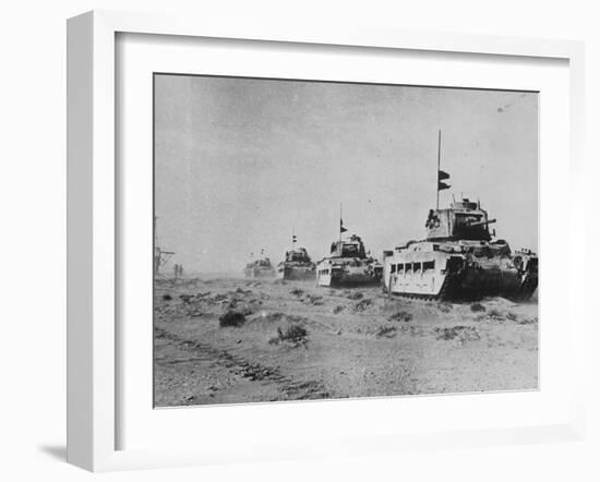 British Matilda Ii Heavy Infantry Tanks Moving across the Desert Near Tobruk-null-Framed Photographic Print