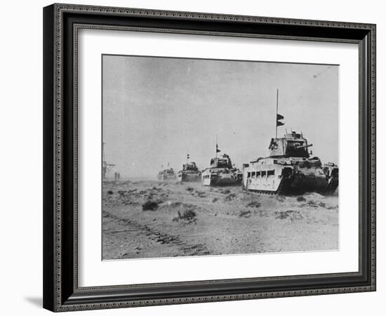 British Matilda Ii Heavy Infantry Tanks Moving across the Desert Near Tobruk-null-Framed Photographic Print