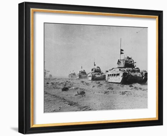 British Matilda Ii Heavy Infantry Tanks Moving across the Desert Near Tobruk-null-Framed Photographic Print