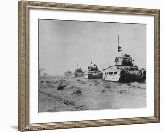 British Matilda Ii Heavy Infantry Tanks Moving across the Desert Near Tobruk-null-Framed Photographic Print