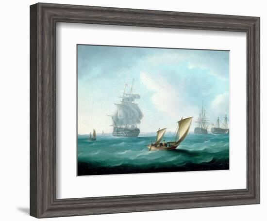 British Men-O'-War and a Hulk in a Swell, a Sailing Boat in the Foreground-Thomas Buttersworth-Framed Premium Giclee Print