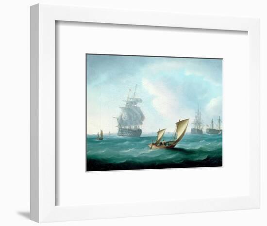 British Men-O'-War and a Hulk in a Swell, a Sailing Boat in the Foreground-Thomas Buttersworth-Framed Premium Giclee Print