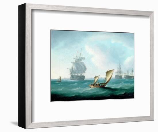 British Men-O'-War and a Hulk in a Swell, a Sailing Boat in the Foreground-Thomas Buttersworth-Framed Premium Giclee Print