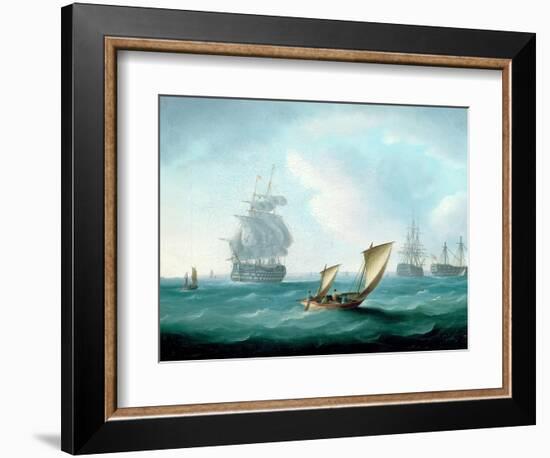 British Men-O'-War and a Hulk in a Swell, a Sailing Boat in the Foreground-Thomas Buttersworth-Framed Premium Giclee Print