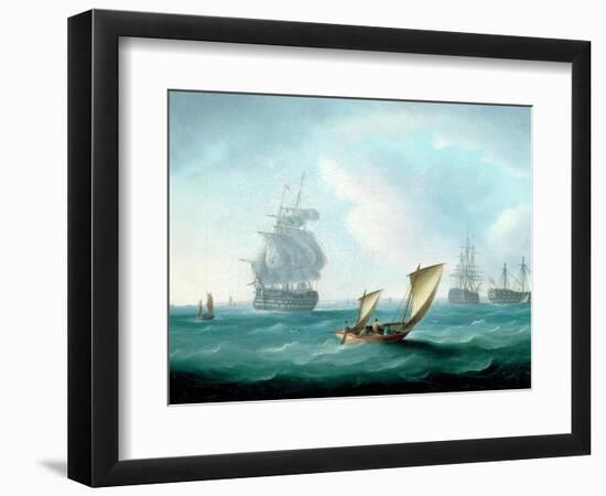 British Men-O'-War and a Hulk in a Swell, a Sailing Boat in the Foreground-Thomas Buttersworth-Framed Premium Giclee Print