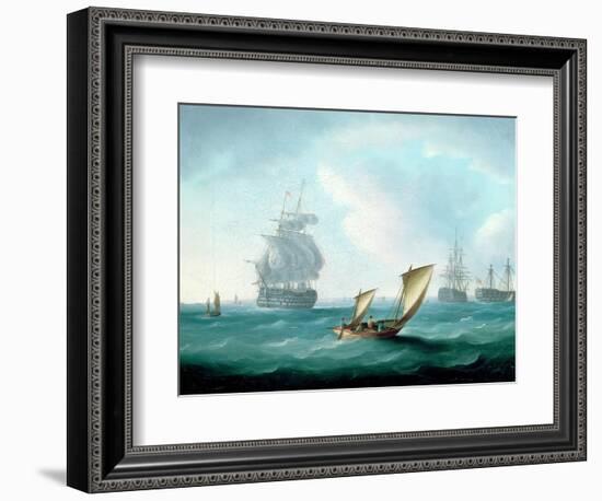 British Men-O'-War and a Hulk in a Swell, a Sailing Boat in the Foreground-Thomas Buttersworth-Framed Premium Giclee Print