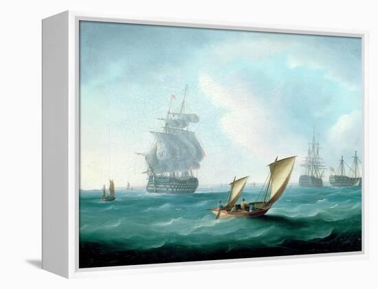 British Men-O'-War and a Hulk in a Swell, a Sailing Boat in the Foreground-Thomas Buttersworth-Framed Premier Image Canvas