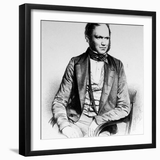 British Naturalist Advanced Theory of Evolution Charles Darwin Portrayed in Lithograph by Maguire-null-Framed Premium Photographic Print