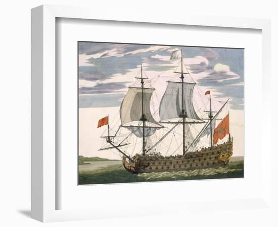 British Navy: a First-Rate Ship Flying the White Ensign; Three-Decker with Admiral's Cabin-Pierre Mortier-Framed Premium Giclee Print