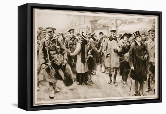 British Officers and Men on Short Leave from the Trenches Arriving at Victoria-Arthur C. Michael-Framed Premier Image Canvas