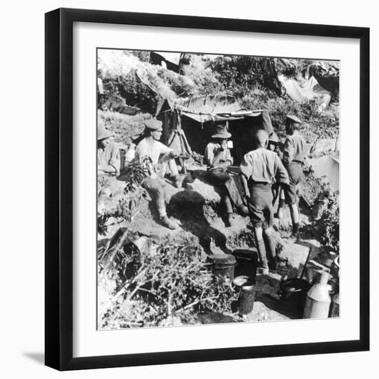 British or Australian Soldiers Taking Shelter at Gallipoli During World War I-Robert Hunt-Framed Photographic Print