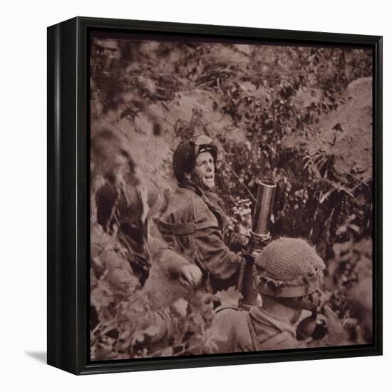 British Paratroopers Bombard German Positions with Mortars, Battle of Arnhem, 1944 (B/W Photo)-English-Framed Premier Image Canvas