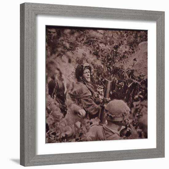 British Paratroopers Bombard German Positions with Mortars, Battle of Arnhem, 1944 (B/W Photo)-English-Framed Giclee Print