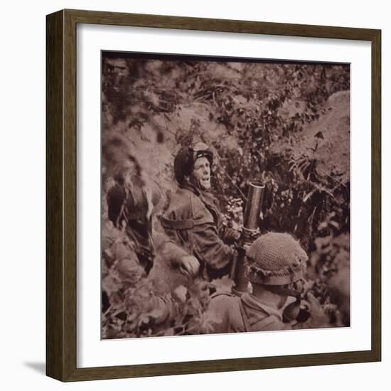 British Paratroopers Bombard German Positions with Mortars, Battle of Arnhem, 1944 (B/W Photo)-English-Framed Giclee Print