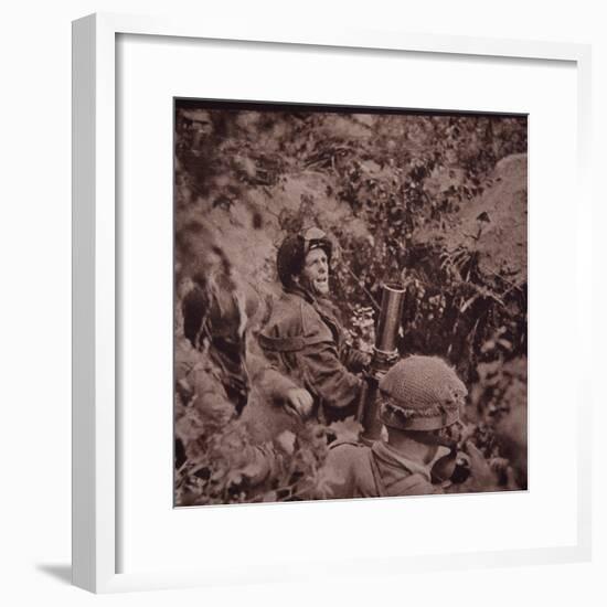 British Paratroopers Bombard German Positions with Mortars, Battle of Arnhem, 1944 (B/W Photo)-English-Framed Giclee Print