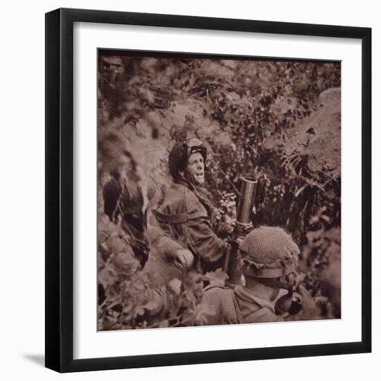 British Paratroopers Bombard German Positions with Mortars, Battle of Arnhem, 1944 (B/W Photo)-English-Framed Giclee Print