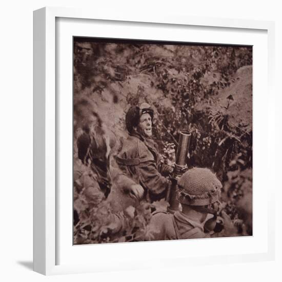 British Paratroopers Bombard German Positions with Mortars, Battle of Arnhem, 1944 (B/W Photo)-English-Framed Giclee Print