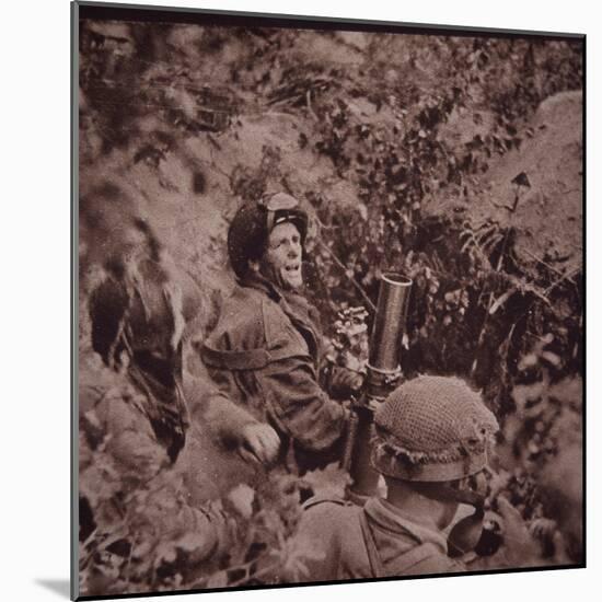 British Paratroopers Bombard German Positions with Mortars, Battle of Arnhem, 1944 (B/W Photo)-English-Mounted Giclee Print