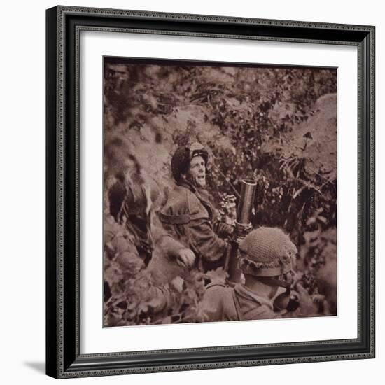 British Paratroopers Bombard German Positions with Mortars, Battle of Arnhem, 1944 (B/W Photo)-English-Framed Giclee Print