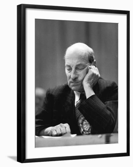British Pm Clement Attlee Dozing During Campaign Rally-Alfred Eisenstaedt-Framed Premium Photographic Print