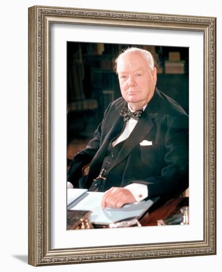 British Politican Sir Winston Churchill, Formal Portrait at Desk-Carl Mydans-Framed Photographic Print