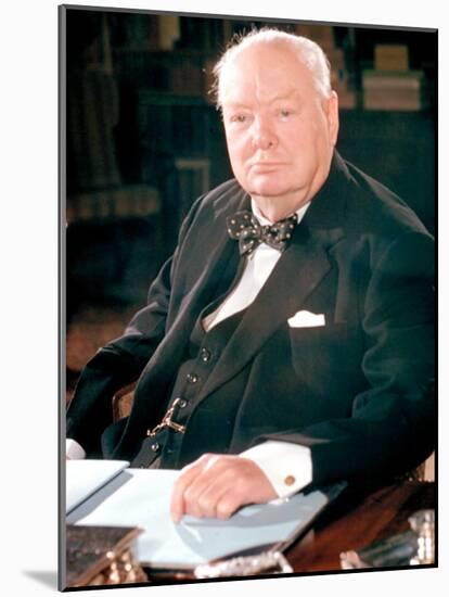 British Politican Sir Winston Churchill, Formal Portrait at Desk-Carl Mydans-Mounted Photographic Print