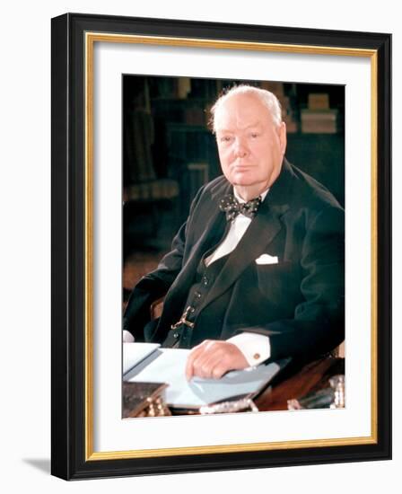 British Politican Sir Winston Churchill, Formal Portrait at Desk-Carl Mydans-Framed Photographic Print