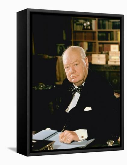 British Politician Sir Winston Churchill, Formal Portrait at Desk-Carl Mydans-Framed Premier Image Canvas