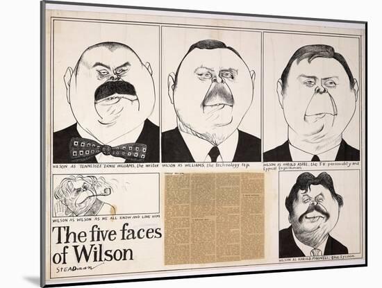 British Politics 1960s, The Five Faces of Wilson (drawing)-Ralph Steadman-Mounted Giclee Print