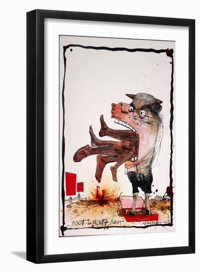 British Politics 2000s, Foot in the Mouth Budget, 2001 (drawing)-Ralph Steadman-Framed Giclee Print