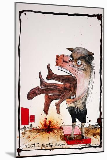 British Politics 2000s, Foot in the Mouth Budget, 2001 (drawing)-Ralph Steadman-Mounted Giclee Print