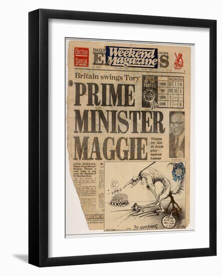 British Politics, Prime Minister Maggie, 1979 (ink, acrylic, and collage on paper)-Ralph Steadman-Framed Giclee Print