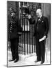 British Prime Minister Winston Churchill Doffing Hat Outside of 10 Downing St-null-Mounted Premium Photographic Print