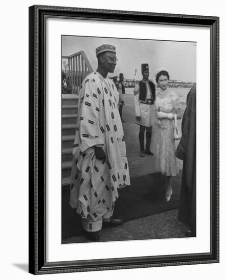 British Queen Elizabeth II with Azikwe Namdi During Her Visit to Nigeria-Carl Mydans-Framed Premium Photographic Print