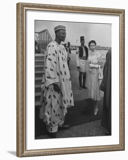 British Queen Elizabeth II with Azikwe Namdi During Her Visit to Nigeria-Carl Mydans-Framed Premium Photographic Print