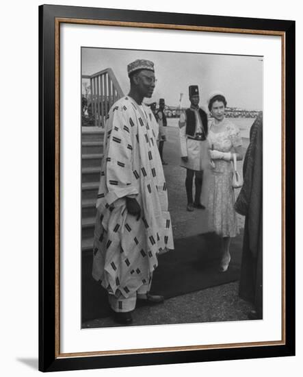 British Queen Elizabeth II with Azikwe Namdi During Her Visit to Nigeria-Carl Mydans-Framed Premium Photographic Print