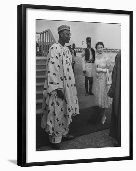 British Queen Elizabeth II with Azikwe Namdi During Her Visit to Nigeria-Carl Mydans-Framed Premium Photographic Print