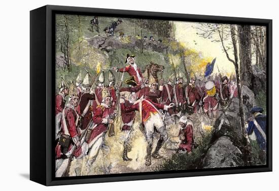 British Retreat from Concord under Fire from Colonial Minutemen in Ambush, c.1775-null-Framed Premier Image Canvas