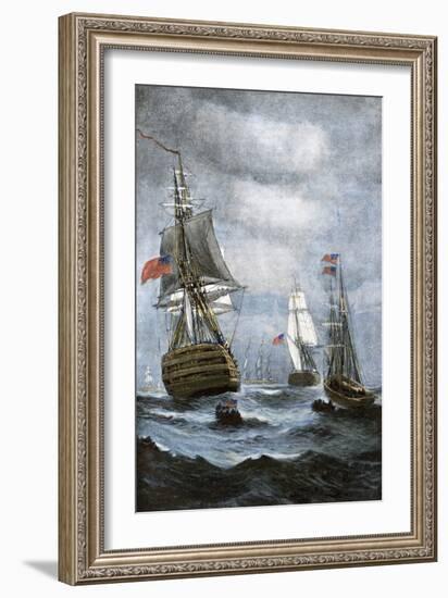 British Ships Blockading Chesapeake Bay at the Outset of the War of 1812-null-Framed Giclee Print