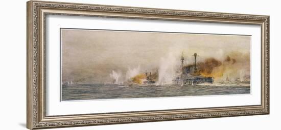 British Ships "Defence" and "Warrior" in Action at the Battle of Jutland-William Lionel Wyllie-Framed Photographic Print