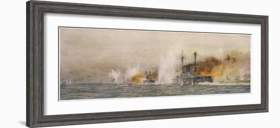 British Ships "Defence" and "Warrior" in Action at the Battle of Jutland-William Lionel Wyllie-Framed Photographic Print