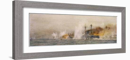 British Ships "Defence" and "Warrior" in Action at the Battle of Jutland-William Lionel Wyllie-Framed Photographic Print